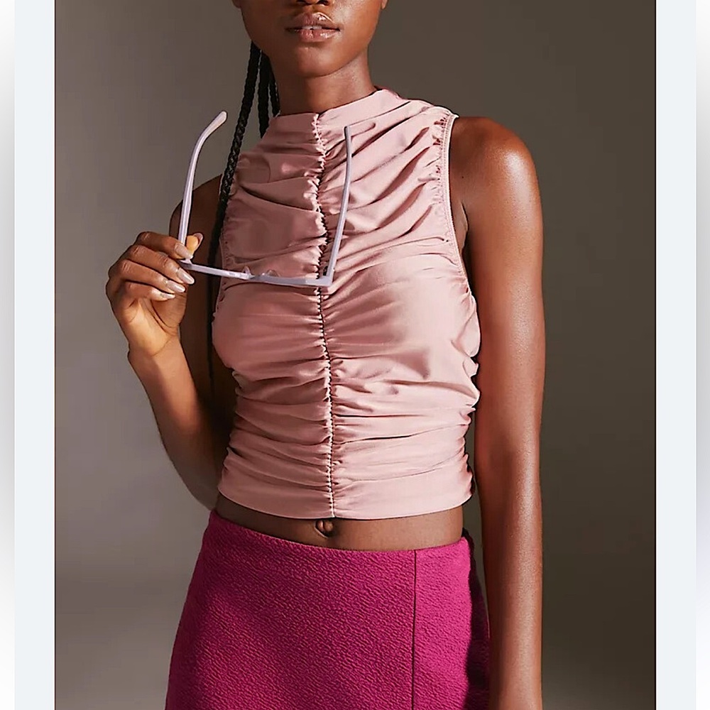Anthropologie En Elly Shirred Mock Neck Tank in Mauve. Size Small. NWT